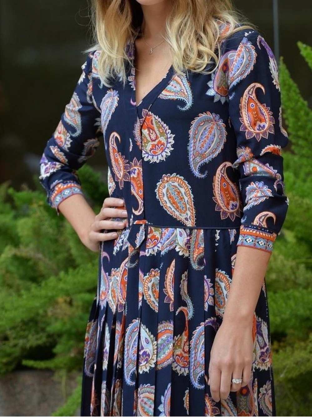 TORY BURCH PLEATED SILK LONG-SLEEVE DRESS SIZE 4